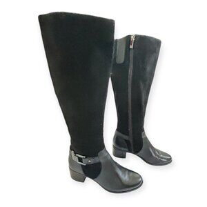 Anne Klein Joettaw Black Leather/Suede Buckle Zip Tall Riding Boots  6.5 M